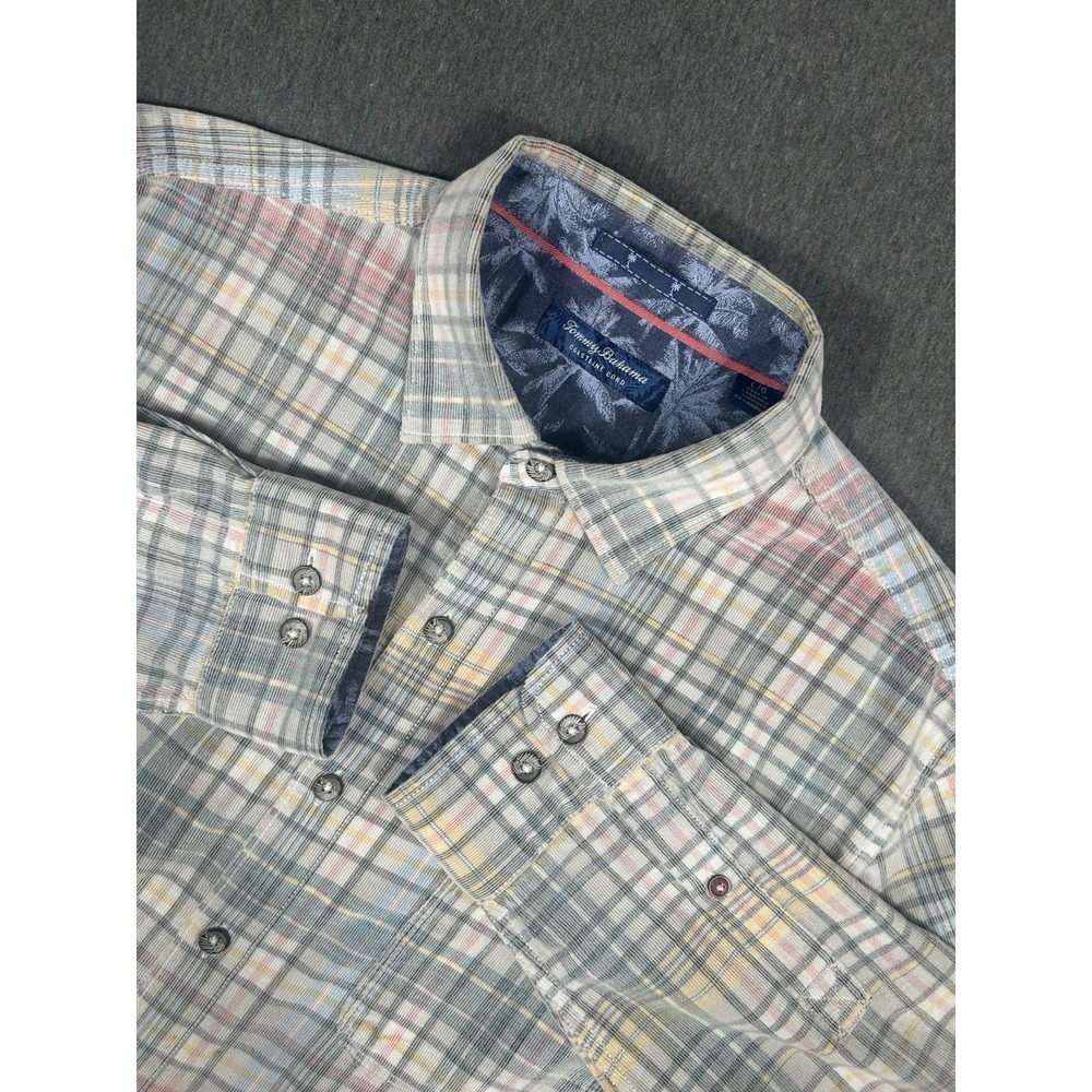 Tommy Bahama Coastline Cord Harbor Check Long Sleeve Button-Up Shirt L